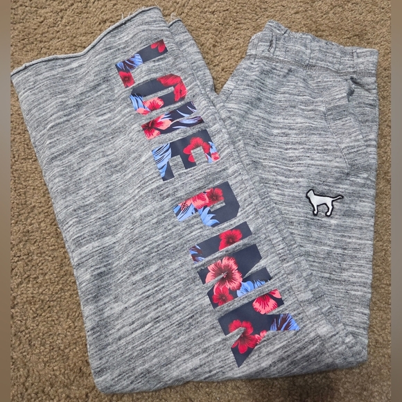 PINK Victoria's Secret Pants - PINK Victoria's Secret Vintage Oversized Floral Spellout Raw Hem Joggers/Sweats